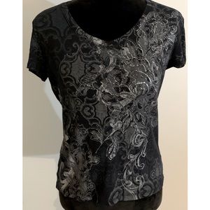 Black w/Gray Metallic Design Cotton T-Shirt